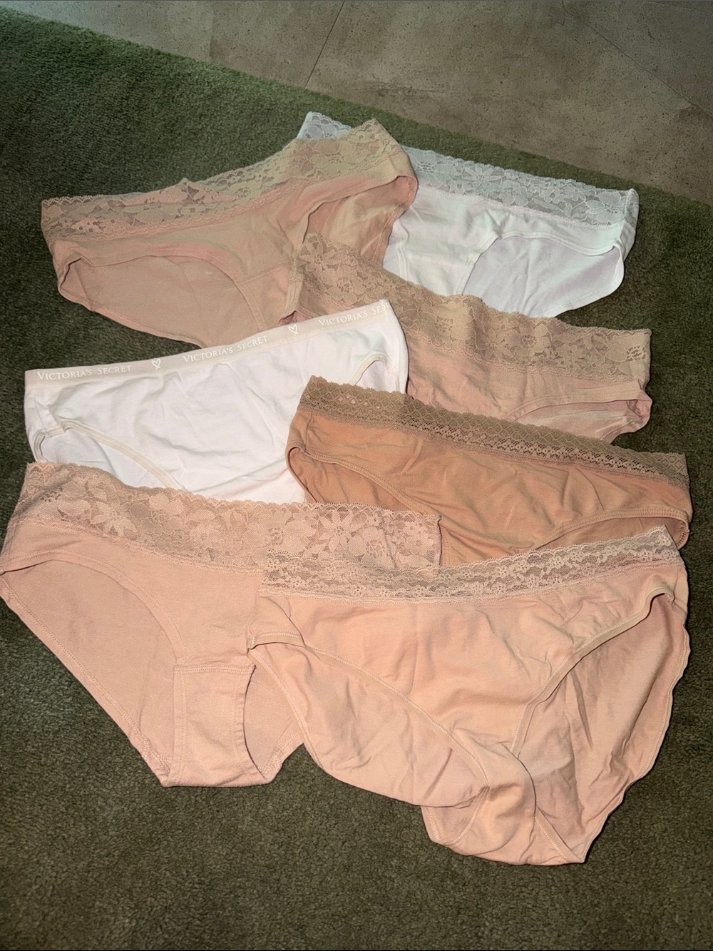 Used Victoria's Secret Women's Lace Waist Bikini Panties - Nude & White (7 Pack)